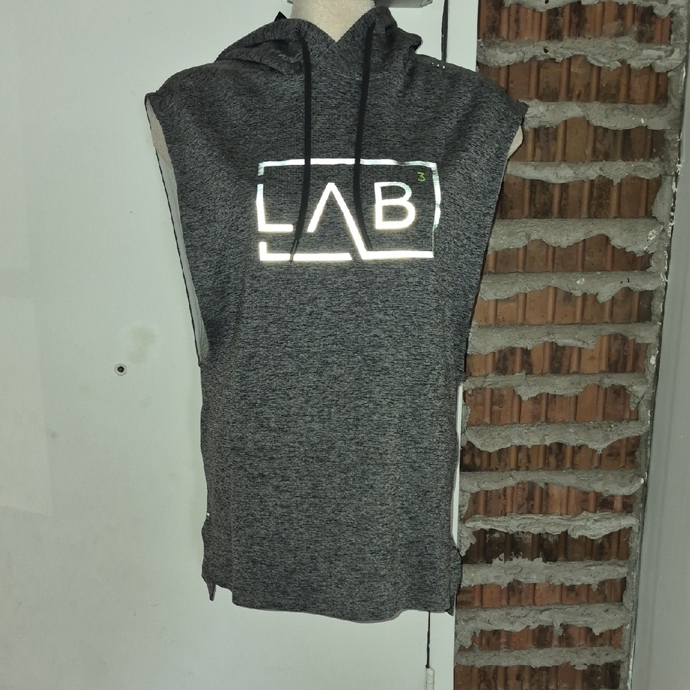 Lululemon Lab 3 Men's Gray Sleeveless Sweatshirt Hoodie Size S Small Drawstring.